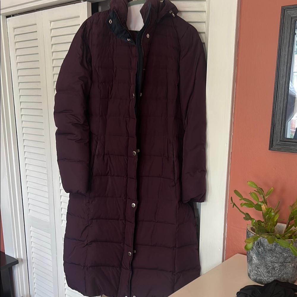 Lands' End Purple Puffer Coat with High Collar and Hood